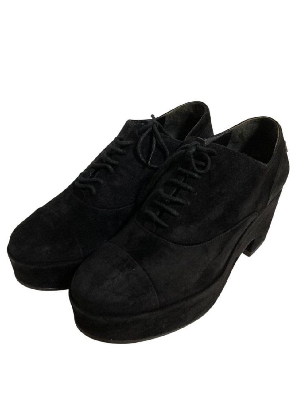 Chanel CC Logo Suede Leather Platform Lace-up Shoes Black Spring